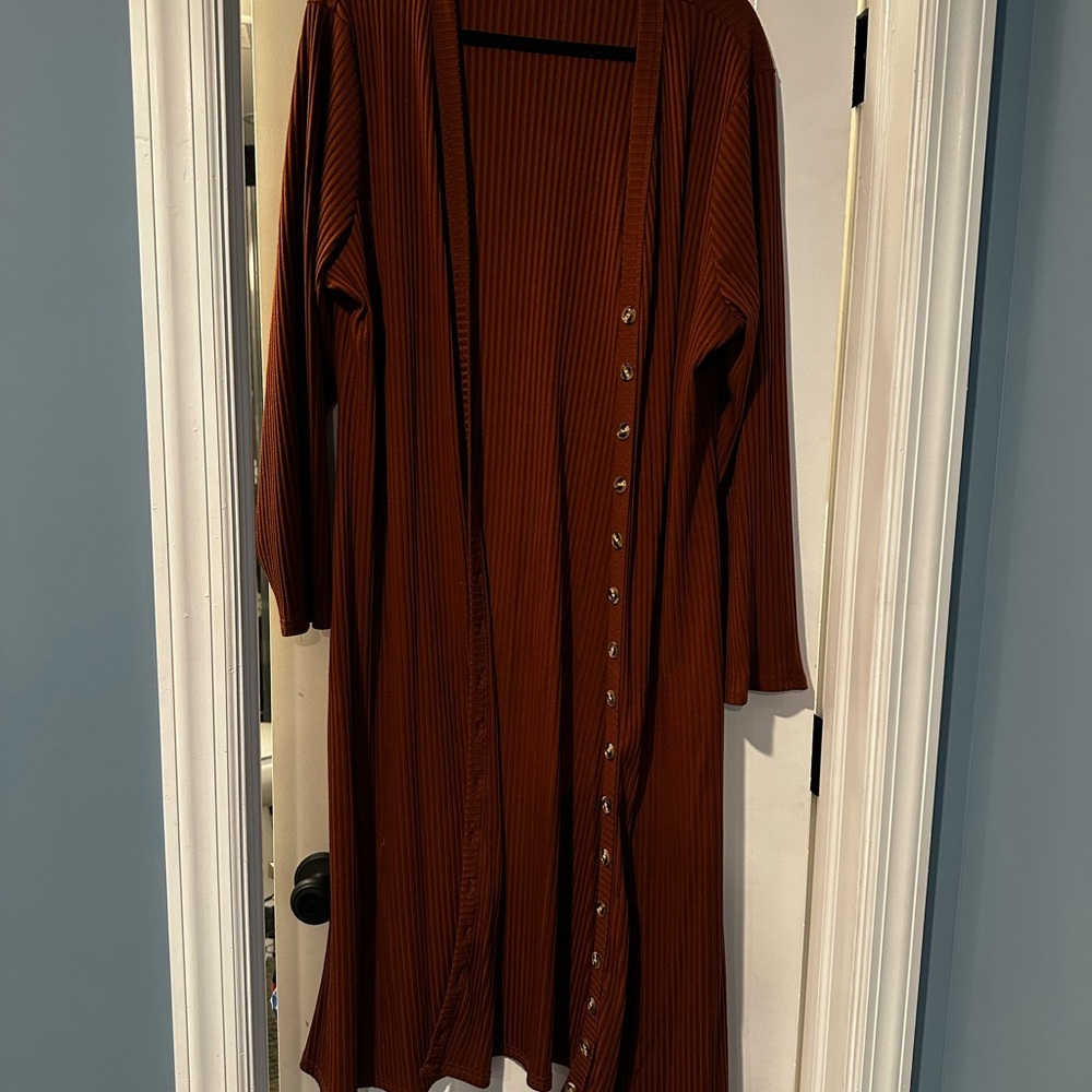 Brown Ribbed Long Cardigan